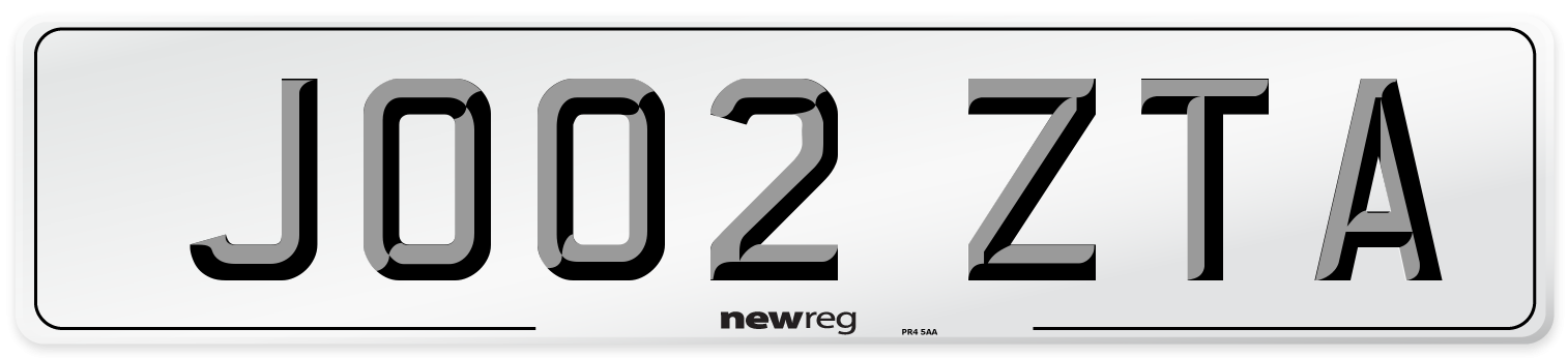 JO02 ZTA Number Plate from New Reg